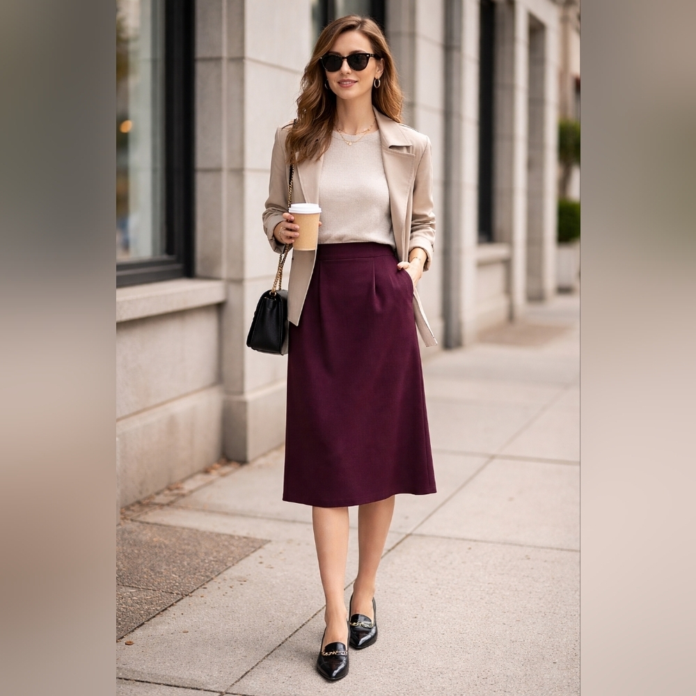 Louben/ Vintage/ Eggplant midi skirt/ Wool  mix/ Pleated/ Size US 2